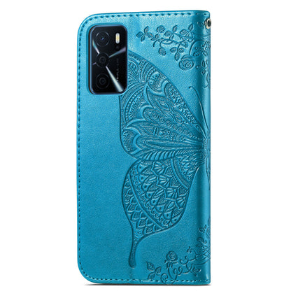 Big Butterfly Imprinting Protective Leather Wallet Cover with Strap for Oppo A16/A16s/A54s