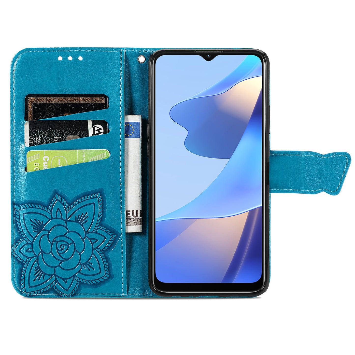 Big Butterfly Imprinting Protective Leather Wallet Cover with Strap for Oppo A16/A16s/A54s