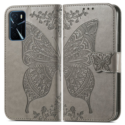 Big Butterfly Imprinting Protective Leather Wallet Cover with Strap for Oppo A16/A16s/A54s