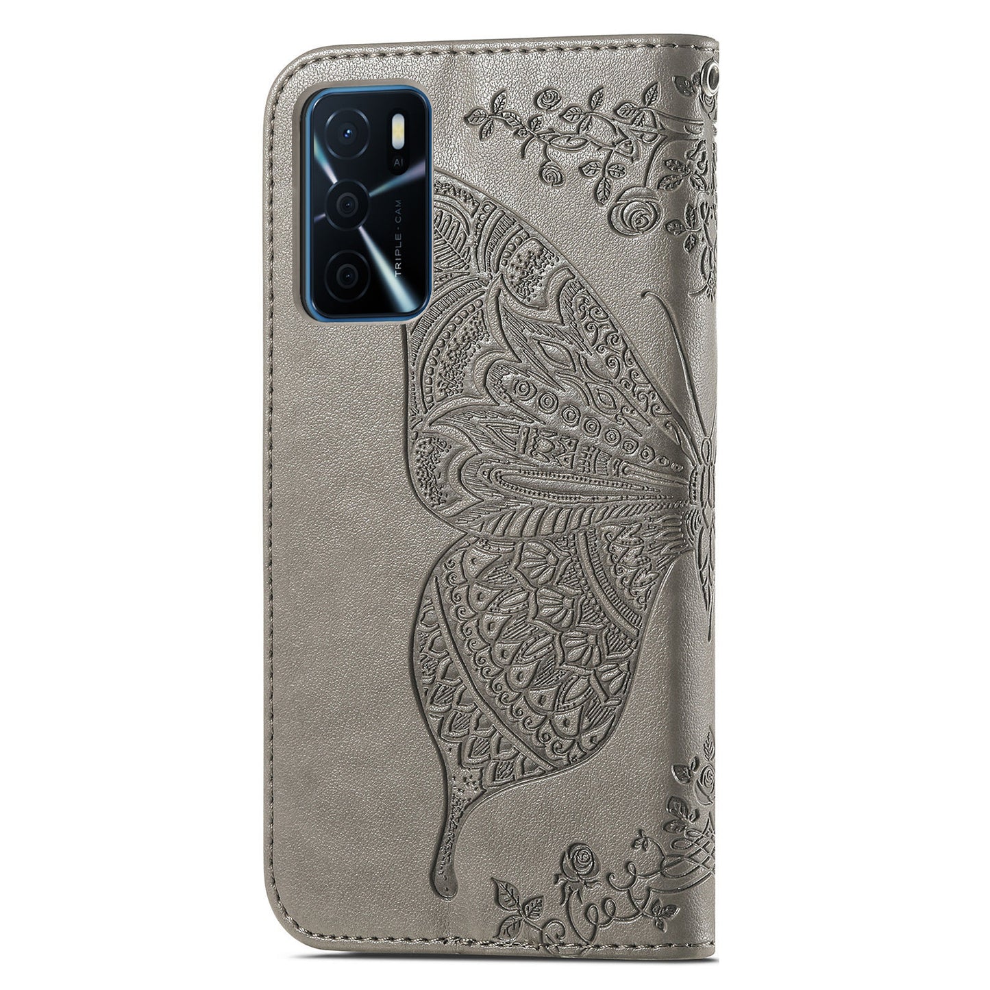 Big Butterfly Imprinting Protective Leather Wallet Cover with Strap for Oppo A16/A16s/A54s