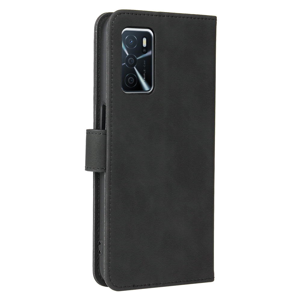 Skin-touch PU Leather Flip Folio Stand Magnetic Suction Strong Closure Wallet Phone Case with Strap for Oppo A16 / A53s 5G / A55 5G