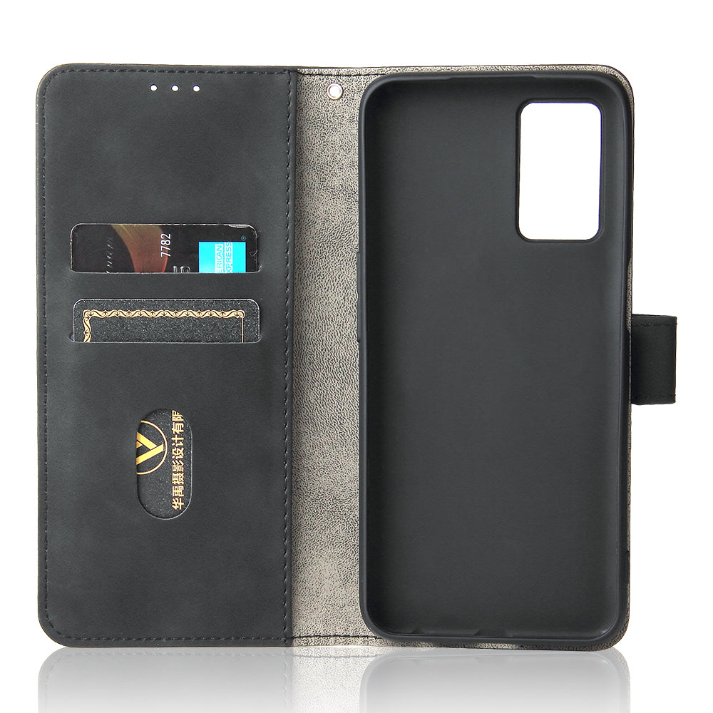 Skin-touch PU Leather Flip Folio Stand Magnetic Suction Strong Closure Wallet Phone Case with Strap for Oppo A16 / A53s 5G / A55 5G