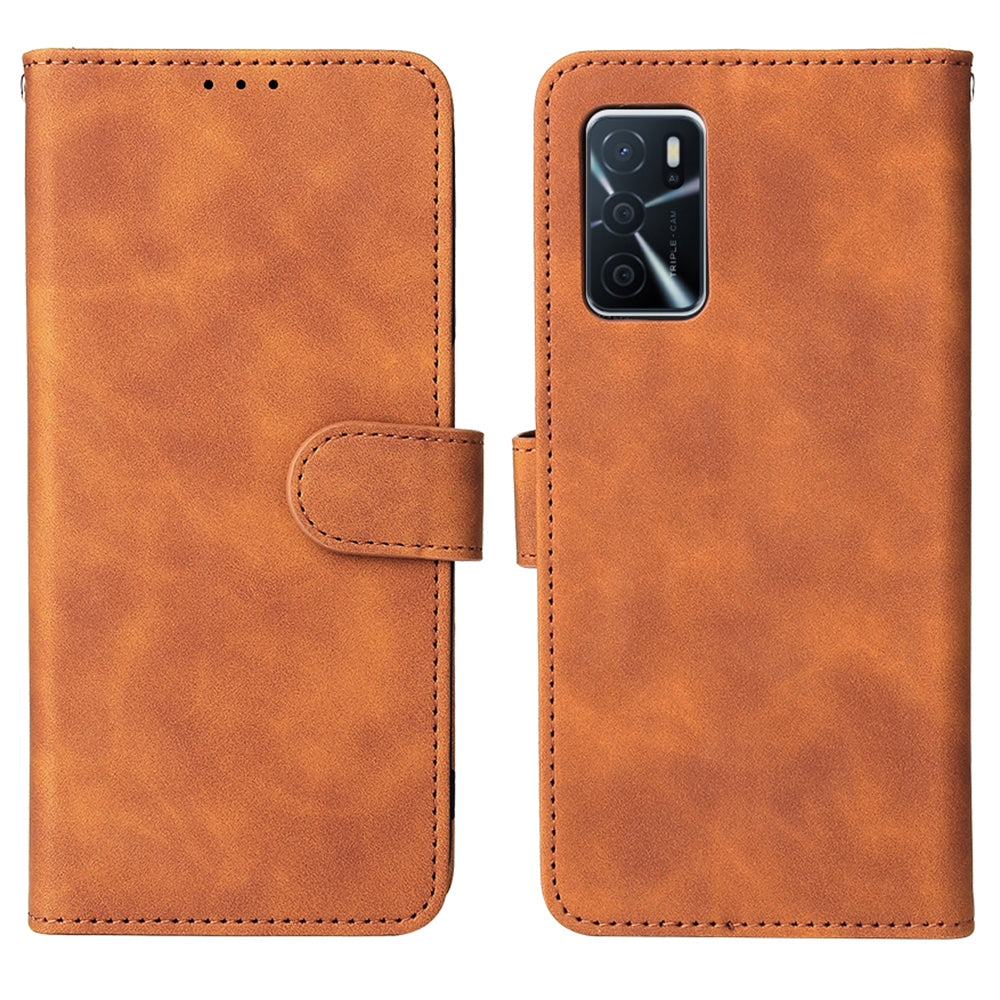 Skin-touch PU Leather Flip Folio Stand Magnetic Suction Strong Closure Wallet Phone Case with Strap for Oppo A16 / A53s 5G / A55 5G