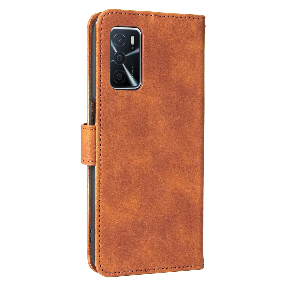 Skin-touch PU Leather Flip Folio Stand Magnetic Suction Strong Closure Wallet Phone Case with Strap for Oppo A16 / A53s 5G / A55 5G