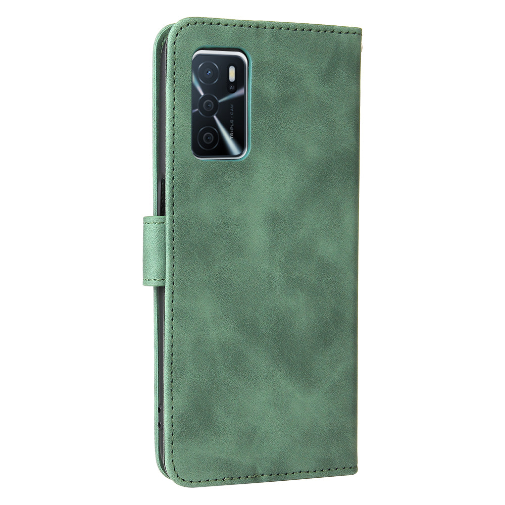 Skin-touch PU Leather Flip Folio Stand Magnetic Suction Strong Closure Wallet Phone Case with Strap for Oppo A16 / A53s 5G / A55 5G