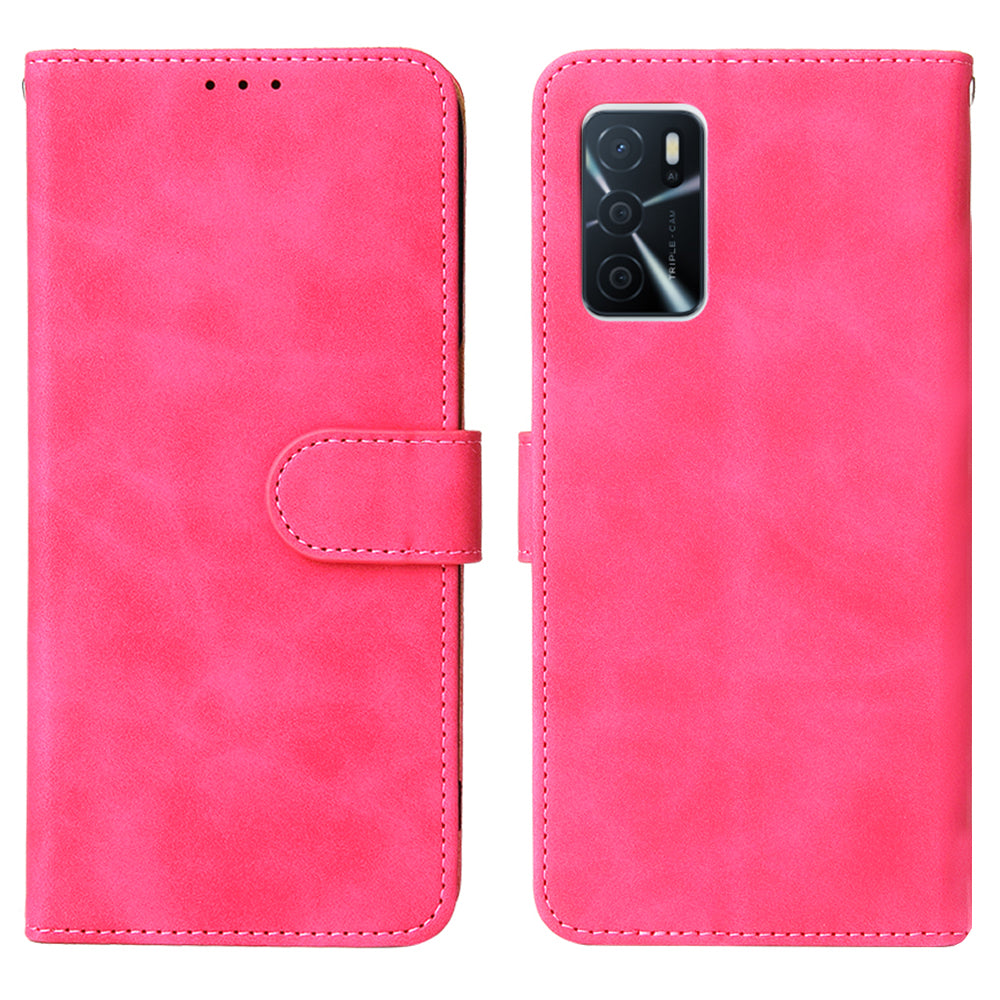 Skin-touch PU Leather Flip Folio Stand Magnetic Suction Strong Closure Wallet Phone Case with Strap for Oppo A16 / A53s 5G / A55 5G