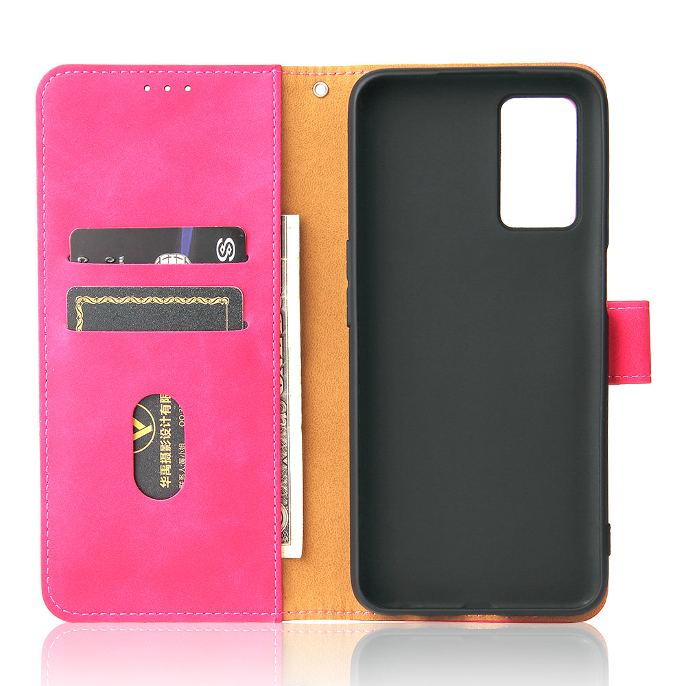 Skin-touch PU Leather Flip Folio Stand Magnetic Suction Strong Closure Wallet Phone Case with Strap for Oppo A16 / A53s 5G / A55 5G