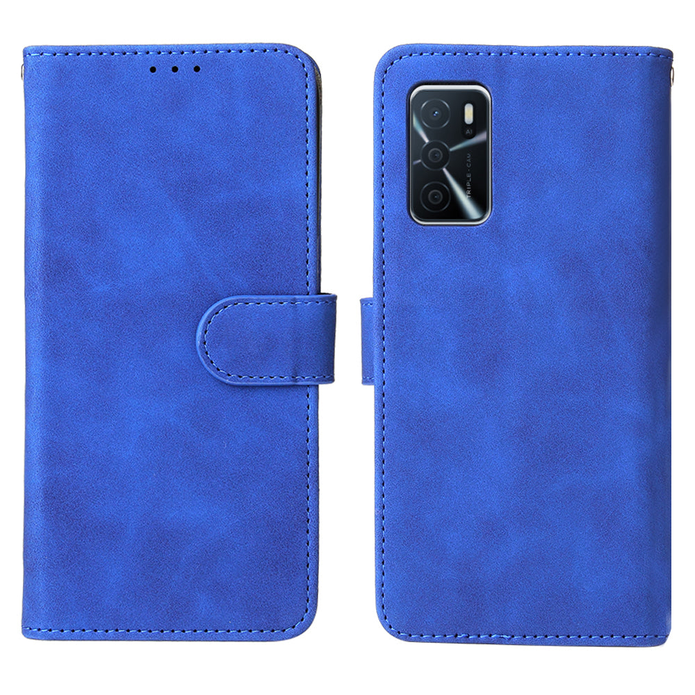 Skin-touch PU Leather Flip Folio Stand Magnetic Suction Strong Closure Wallet Phone Case with Strap for Oppo A16 / A53s 5G / A55 5G