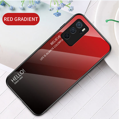 Scratch-Resistant Tempered Glass Gradient Color + TPU Frame Hybrid Slim Case for Oppo A16/A16s/A54s