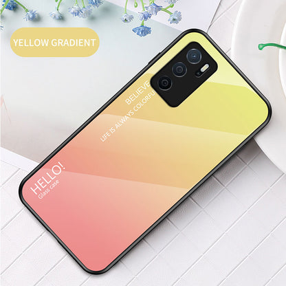 Scratch-Resistant Tempered Glass Gradient Color + TPU Frame Hybrid Slim Case for Oppo A16/A16s/A54s