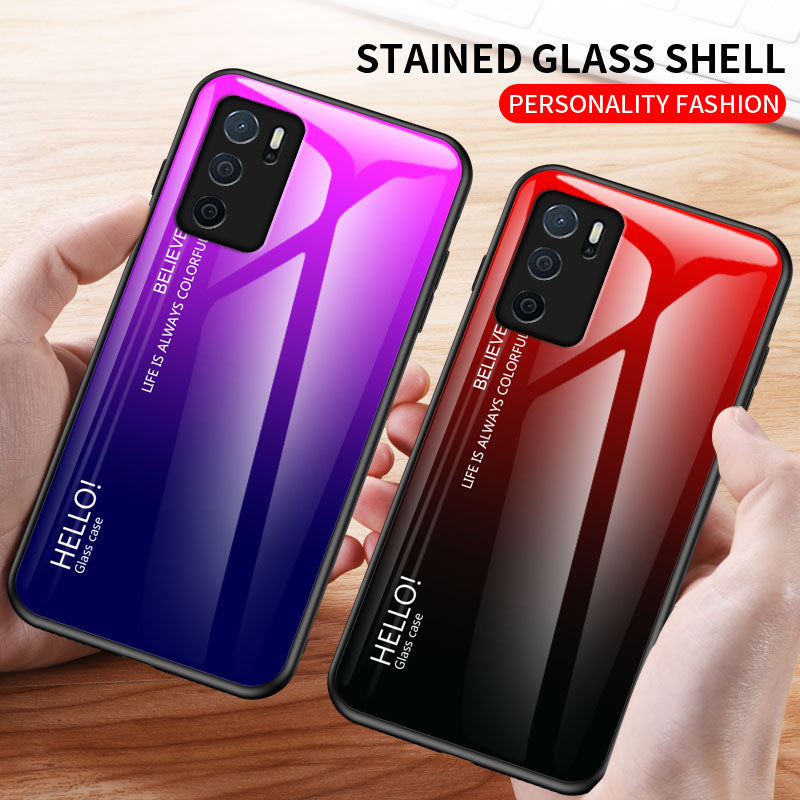 Scratch-Resistant Tempered Glass Gradient Color + TPU Frame Hybrid Slim Case for Oppo A16/A16s/A54s