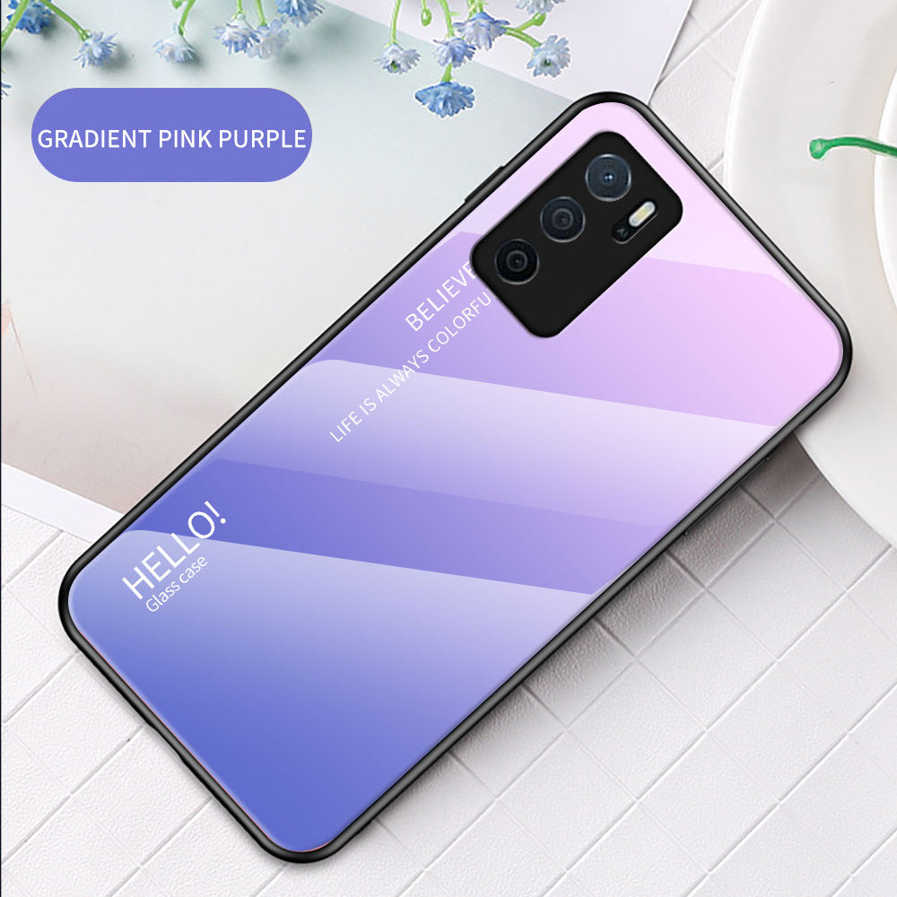 Scratch-Resistant Tempered Glass Gradient Color + TPU Frame Hybrid Slim Case for Oppo A16/A16s/A54s