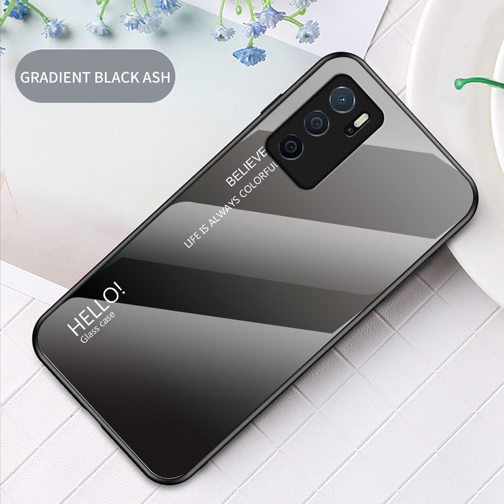 Scratch-Resistant Tempered Glass Gradient Color + TPU Frame Hybrid Slim Case for Oppo A16/A16s/A54s