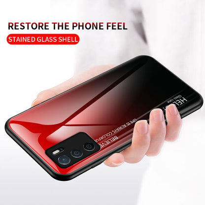 Scratch-Resistant Tempered Glass Gradient Color + TPU Frame Hybrid Slim Case for Oppo A16/A16s/A54s