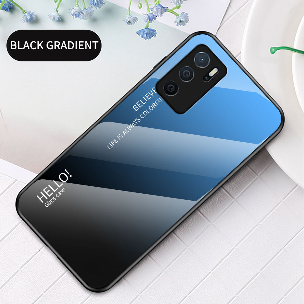 Scratch-Resistant Tempered Glass Gradient Color + TPU Frame Hybrid Slim Case for Oppo A16/A16s/A54s