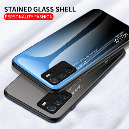 Scratch-Resistant Tempered Glass Gradient Color + TPU Frame Hybrid Slim Case for Oppo A16/A16s/A54s