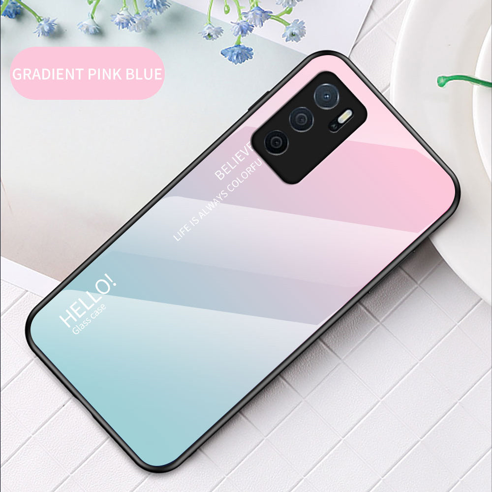 Scratch-Resistant Tempered Glass Gradient Color + TPU Frame Hybrid Slim Case for Oppo A16/A16s/A54s