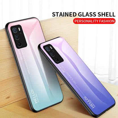 Scratch-Resistant Tempered Glass Gradient Color + TPU Frame Hybrid Slim Case for Oppo A16/A16s/A54s