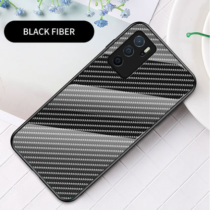 Slim Lightweight Scratch-Resistant Carbon Fiber Texture Luxury Hard Tempered Glass Back Cover Case for Oppo A16/A16s/A54s