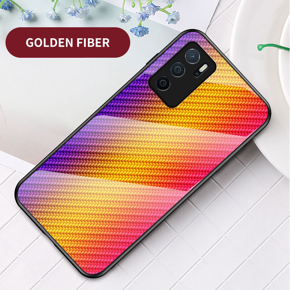 Slim Lightweight Scratch-Resistant Carbon Fiber Texture Luxury Hard Tempered Glass Back Cover Case for Oppo A16/A16s/A54s