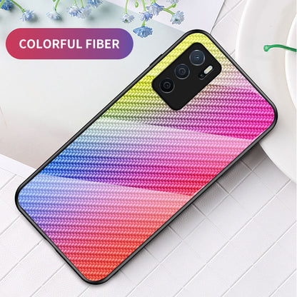 Slim Lightweight Scratch-Resistant Carbon Fiber Texture Luxury Hard Tempered Glass Back Cover Case for Oppo A16/A16s/A54s