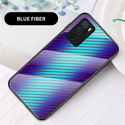 Slim Lightweight Scratch-Resistant Carbon Fiber Texture Luxury Hard Tempered Glass Back Cover Case for Oppo A16/A16s/A54s