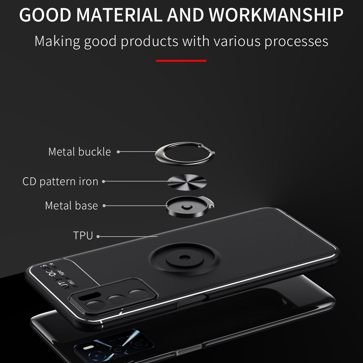 Rotation Metal Ring Kickstand Holder Shock-Absorption Anti-Scratch Flexible TPU Cover Case for Oppo A16/A16s/A54s