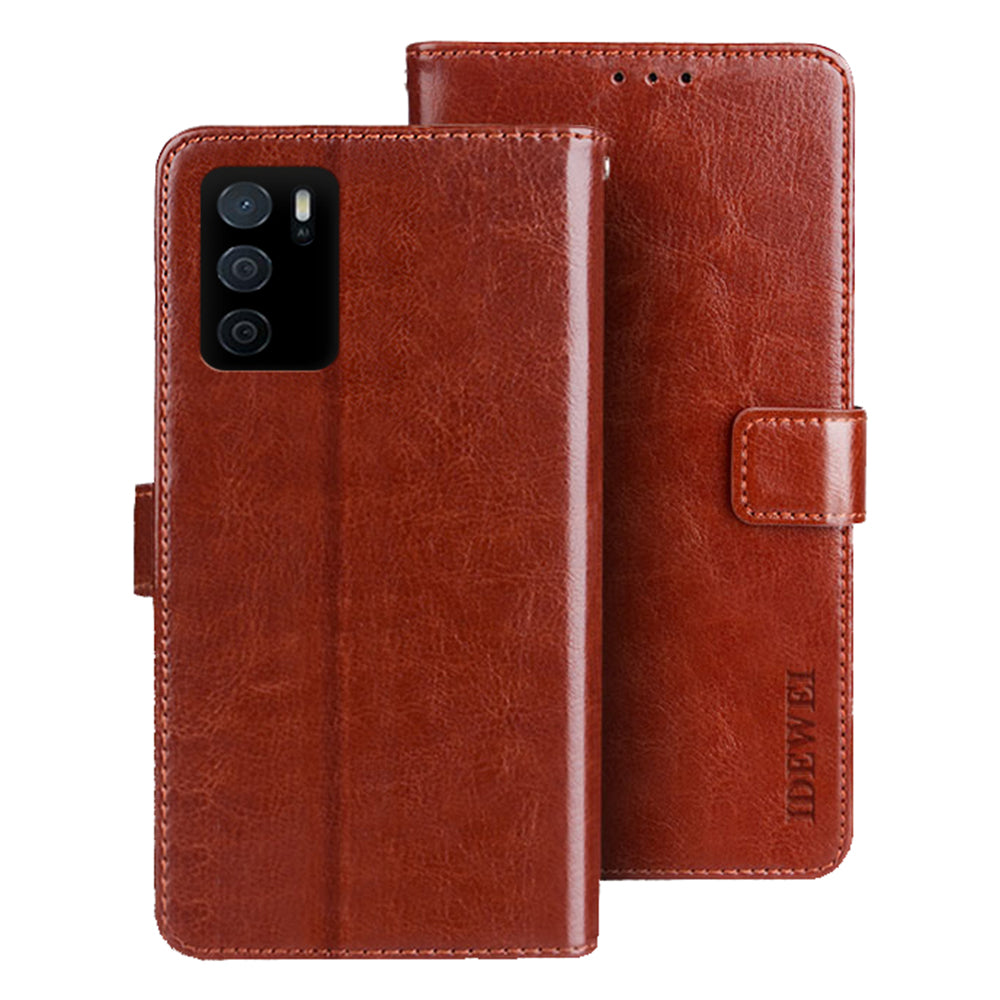 IDEWEI Crazy Horse PU Leather Wallet Stand Phone Cover Shell for Oppo A16/A16s/A54s