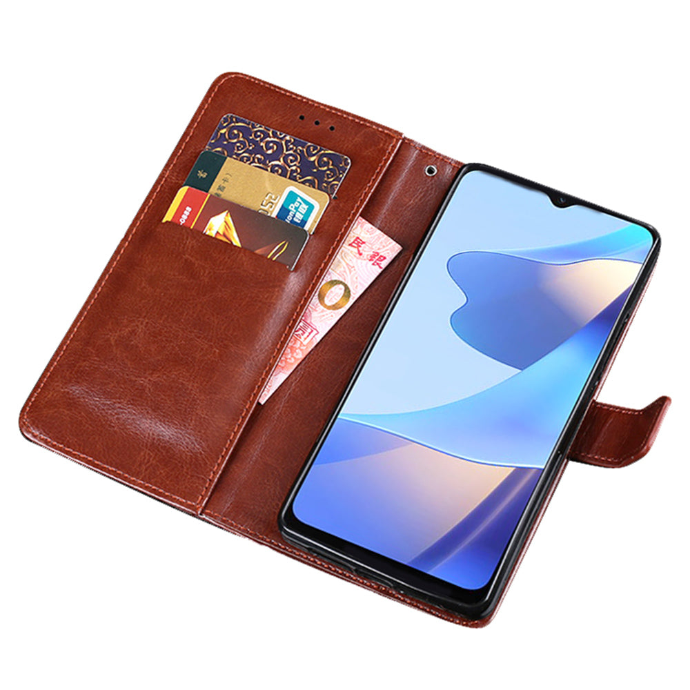 IDEWEI Crazy Horse PU Leather Wallet Stand Phone Cover Shell for Oppo A16/A16s/A54s