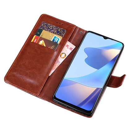 IDEWEI Crazy Horse PU Leather Wallet Stand Phone Cover Shell for Oppo A16/A16s/A54s