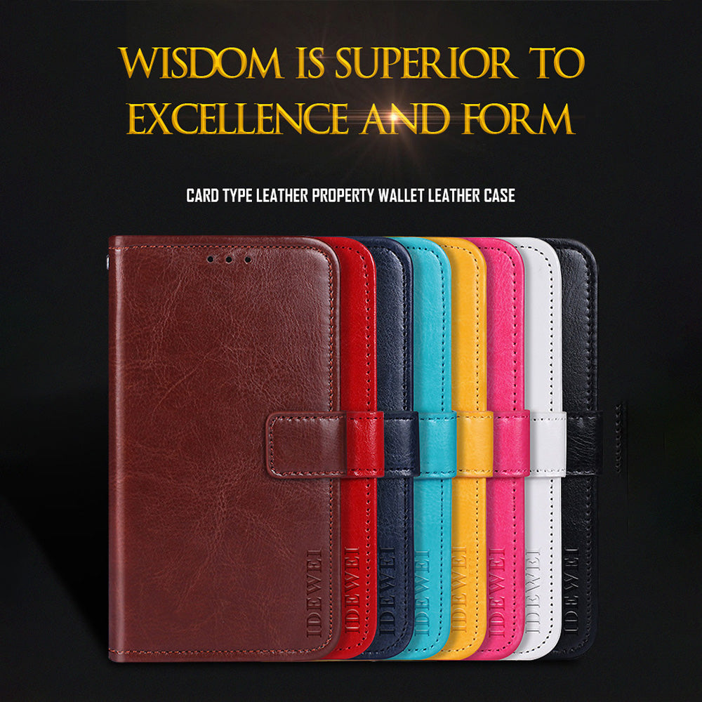 IDEWEI Crazy Horse PU Leather Wallet Stand Phone Cover Shell for Oppo A16/A16s/A54s