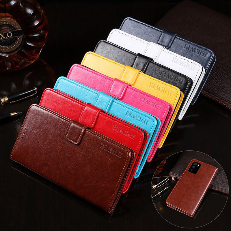 IDEWEI Crazy Horse PU Leather Wallet Stand Phone Cover Shell for Oppo A16/A16s/A54s