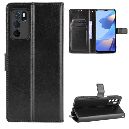 Crazy Horse PU Leather Wallet Protective Cellphone Shell with Stand and Wrist Strap for Oppo A16/A16s/A54s