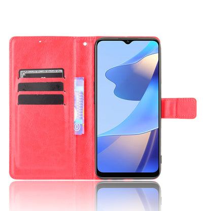 Crazy Horse PU Leather Wallet Protective Cellphone Shell with Stand and Wrist Strap for Oppo A16/A16s/A54s