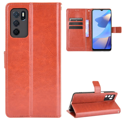 Crazy Horse PU Leather Wallet Protective Cellphone Shell with Stand and Wrist Strap for Oppo A16/A16s/A54s