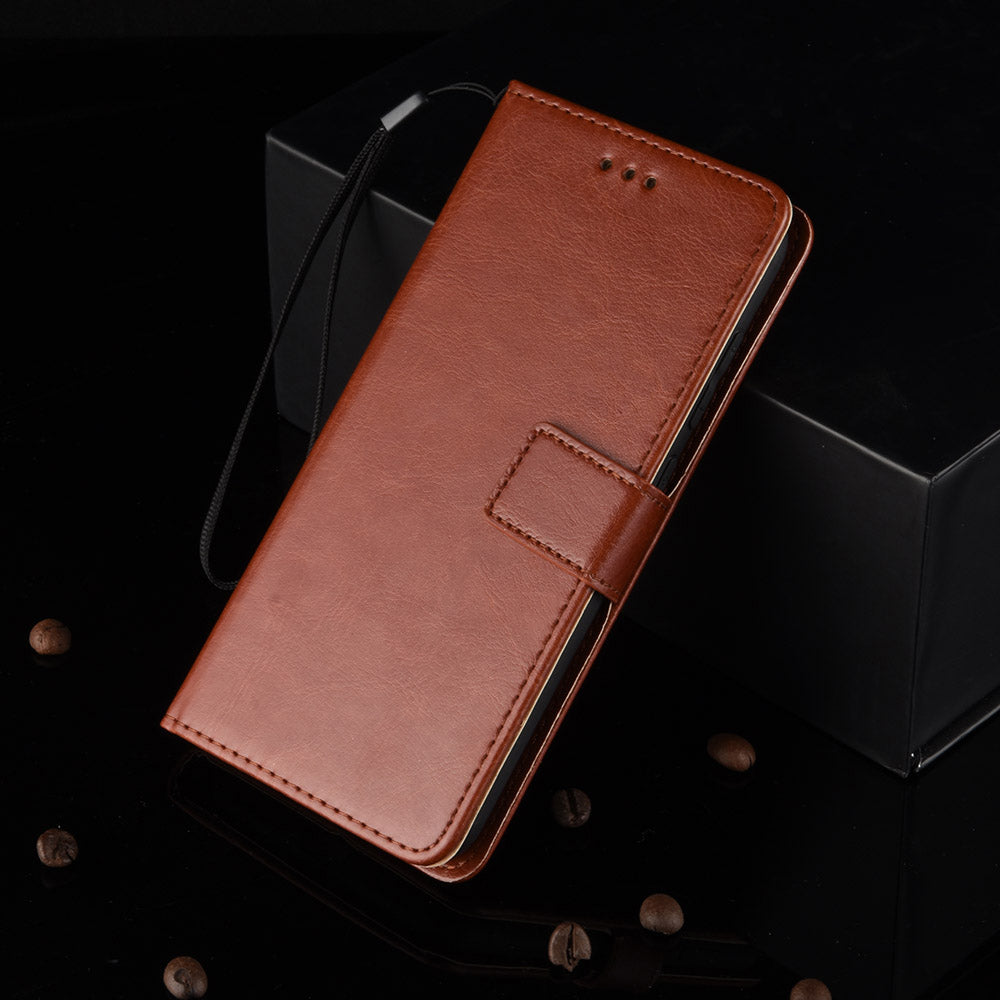 Crazy Horse PU Leather Wallet Protective Cellphone Shell with Stand and Wrist Strap for Oppo A16/A16s/A54s