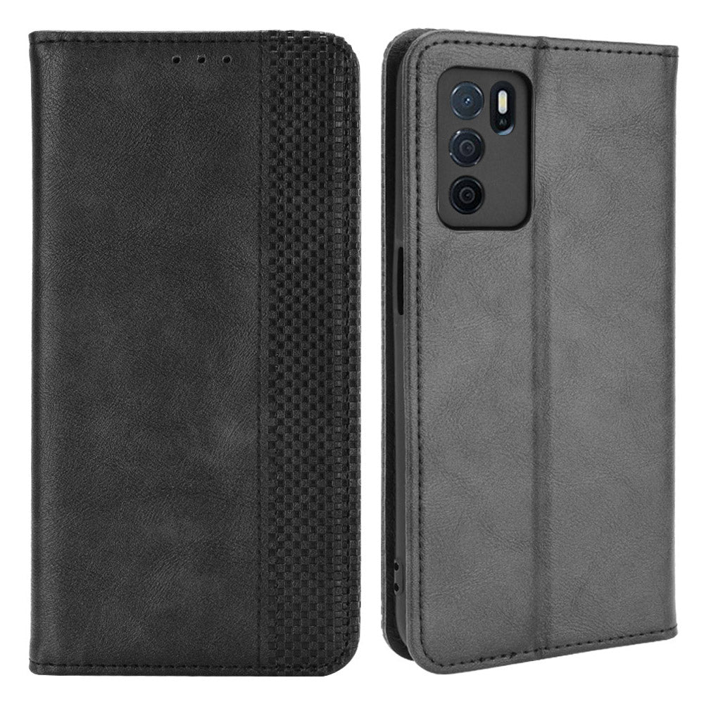 PU Leather Full Protective Retro Style Wallet Stand Flip Protective Phone Cover for Oppo A16/A16s/A54s