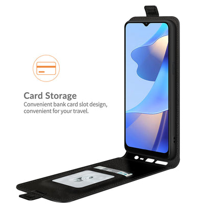 Crazy Horse Texture Slim Vertical Flip Folio Strong Magnetic PU Leather Protective Cover with Card Holder for Oppo A16/A16s/A54s