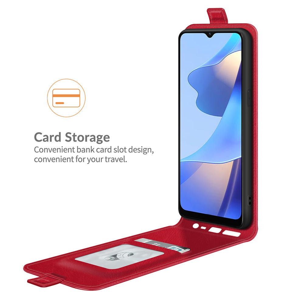 Crazy Horse Texture Slim Vertical Flip Folio Strong Magnetic PU Leather Protective Cover with Card Holder for Oppo A16/A16s/A54s