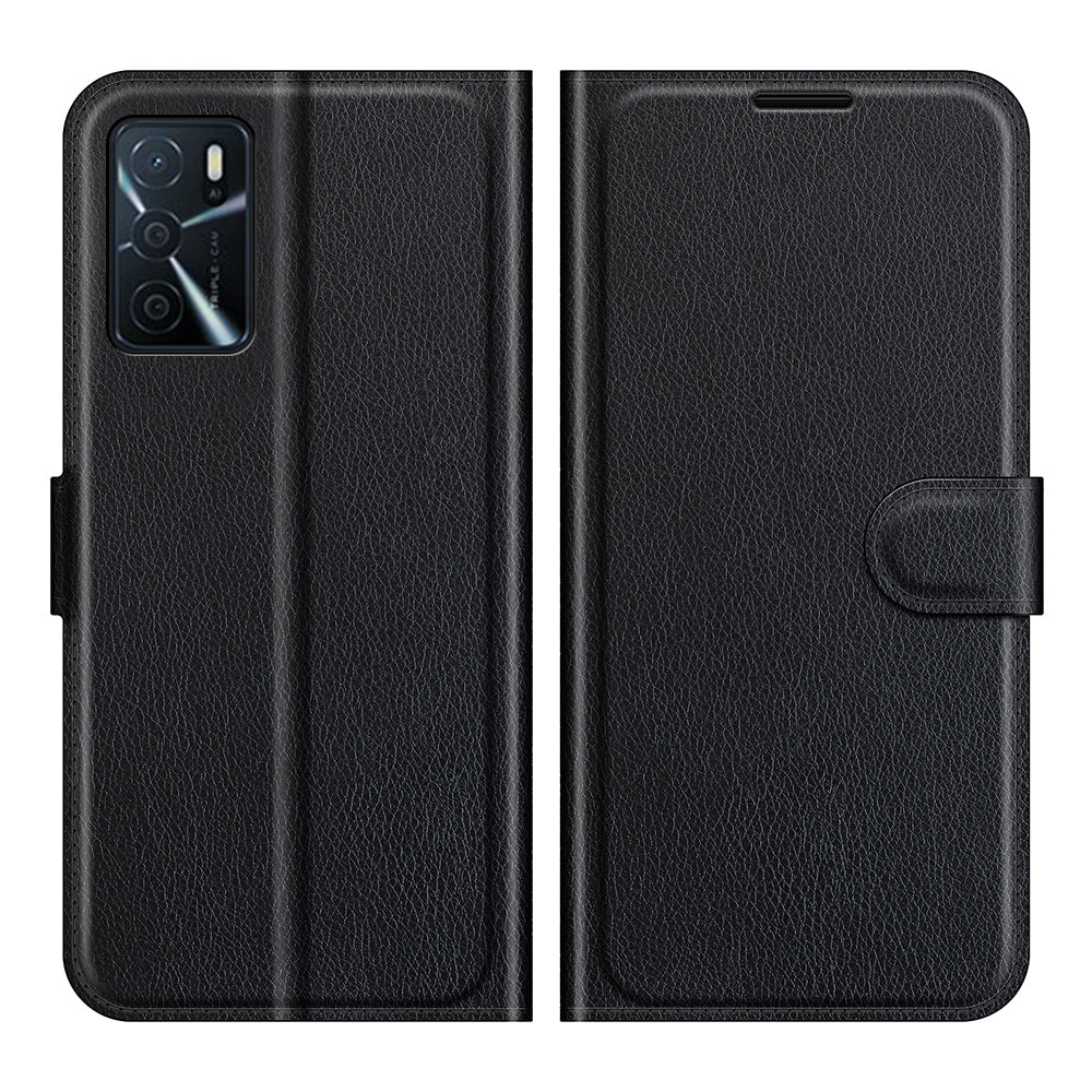 Folio Flip Litchi Skin Well-protected Leather Wallet Stand Design Cover for Oppo A16/A16s/A54s