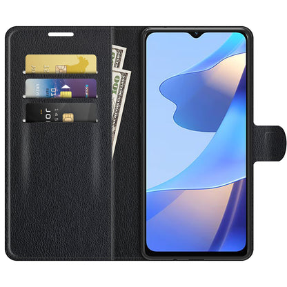 Folio Flip Litchi Skin Well-protected Leather Wallet Stand Design Cover for Oppo A16/A16s/A54s