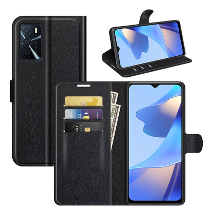 Folio Flip Litchi Skin Well-protected Leather Wallet Stand Design Cover for Oppo A16/A16s/A54s