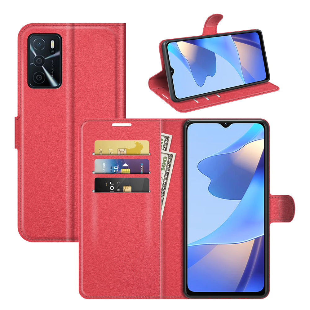 Folio Flip Litchi Skin Well-protected Leather Wallet Stand Design Cover for Oppo A16/A16s/A54s