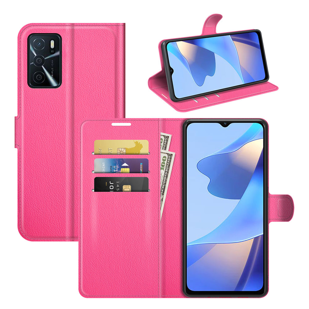 Folio Flip Litchi Skin Well-protected Leather Wallet Stand Design Cover for Oppo A16/A16s/A54s