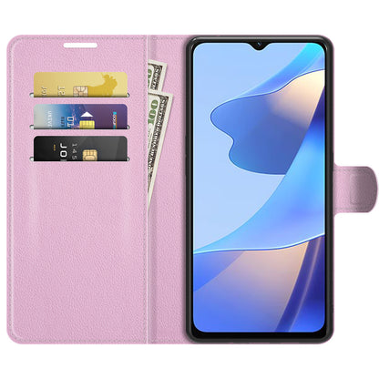 Folio Flip Litchi Skin Well-protected Leather Wallet Stand Design Cover for Oppo A16/A16s/A54s