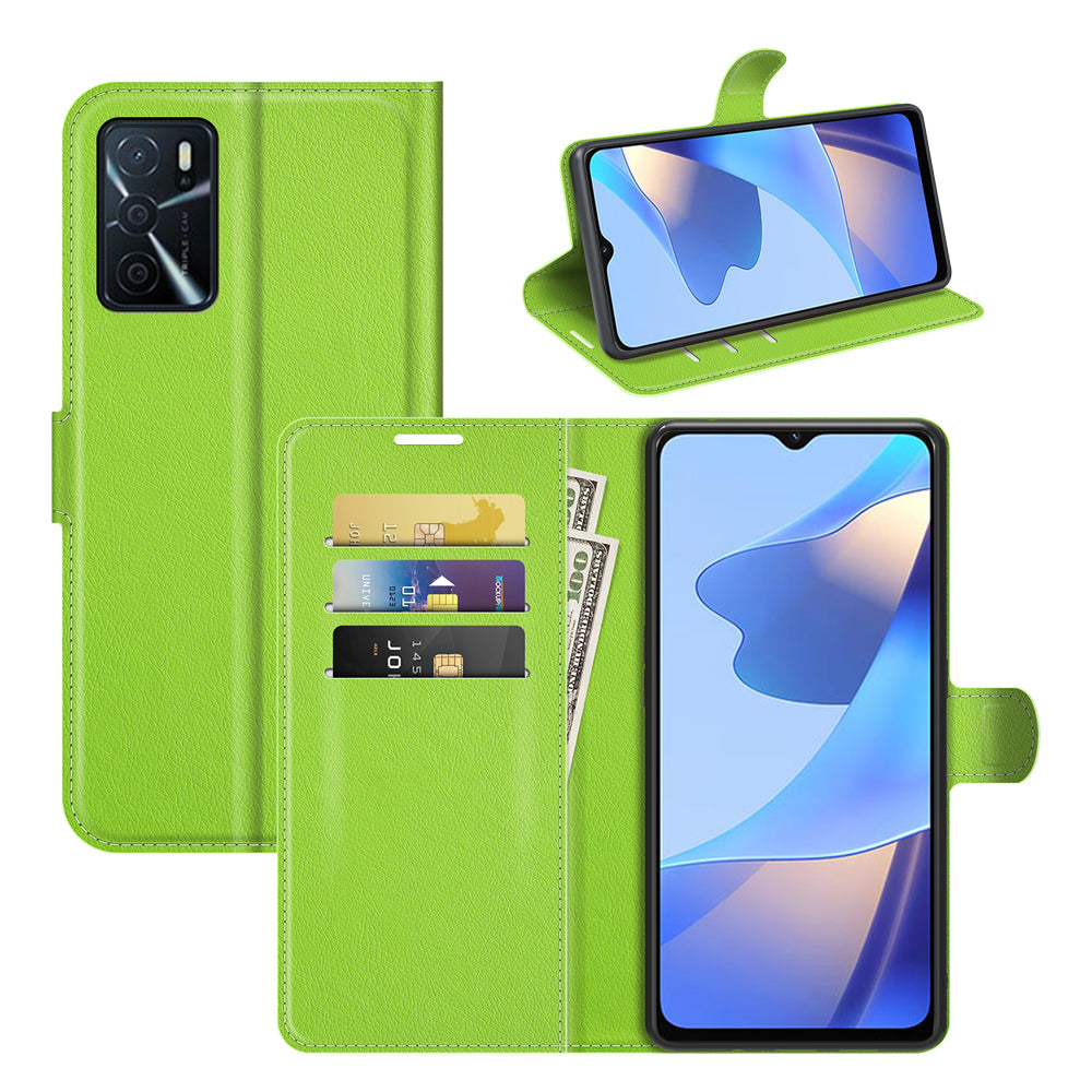 Folio Flip Litchi Skin Well-protected Leather Wallet Stand Design Cover for Oppo A16/A16s/A54s