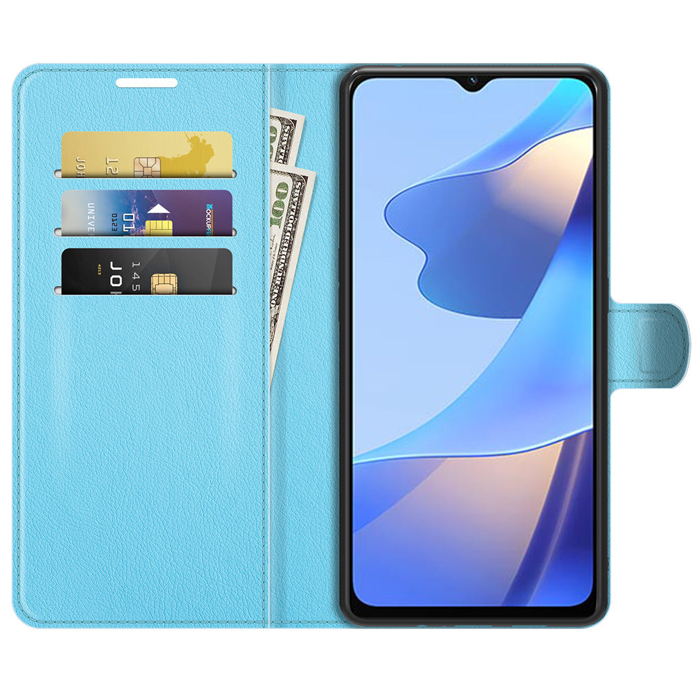 Folio Flip Litchi Skin Well-protected Leather Wallet Stand Design Cover for Oppo A16/A16s/A54s