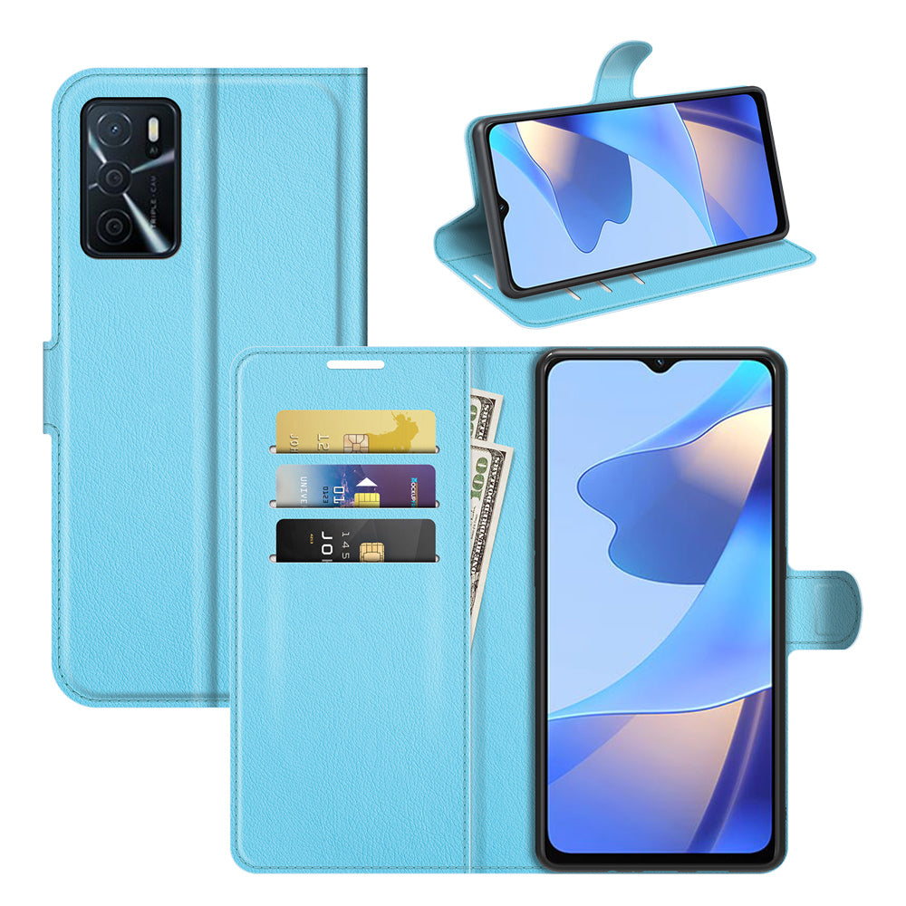 Folio Flip Litchi Skin Well-protected Leather Wallet Stand Design Cover for Oppo A16/A16s/A54s