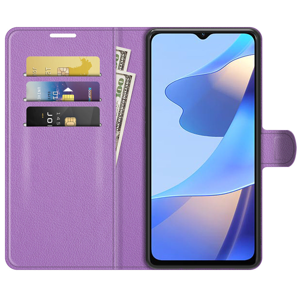 Folio Flip Litchi Skin Well-protected Leather Wallet Stand Design Cover for Oppo A16/A16s/A54s