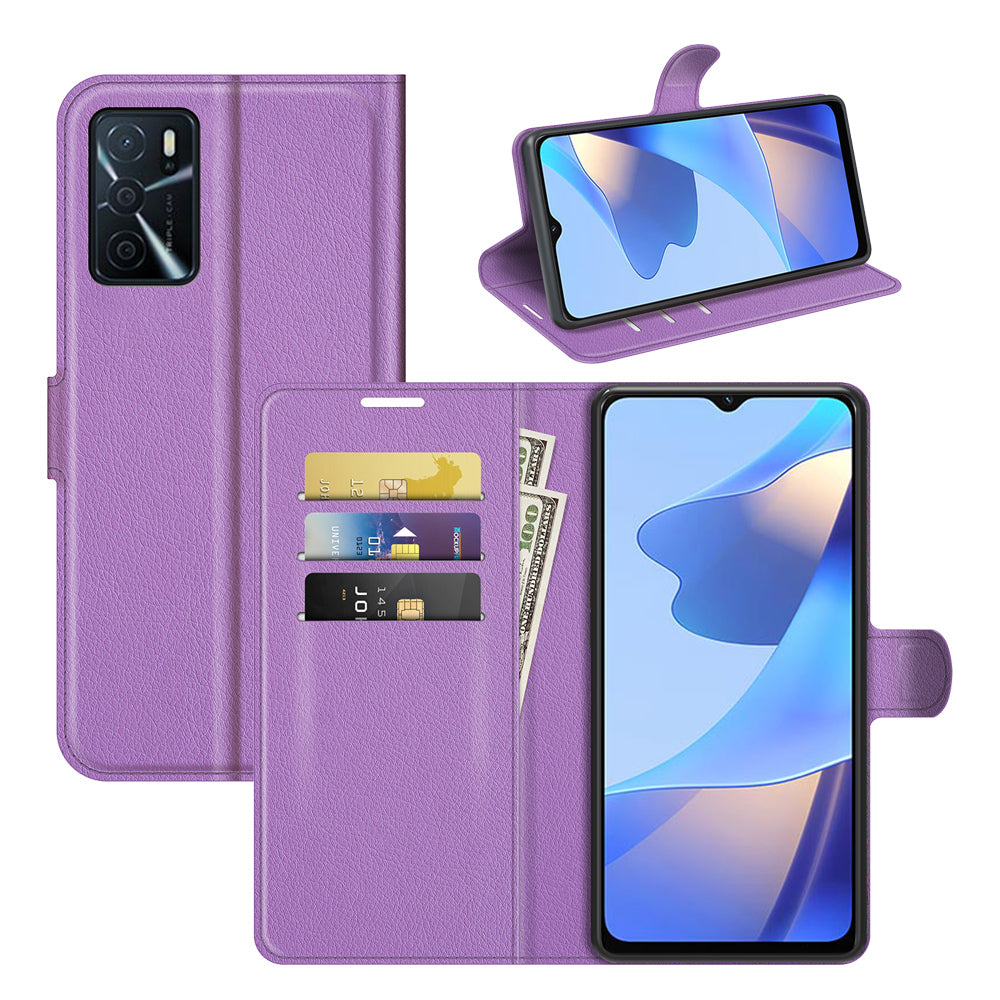 Folio Flip Litchi Skin Well-protected Leather Wallet Stand Design Cover for Oppo A16/A16s/A54s